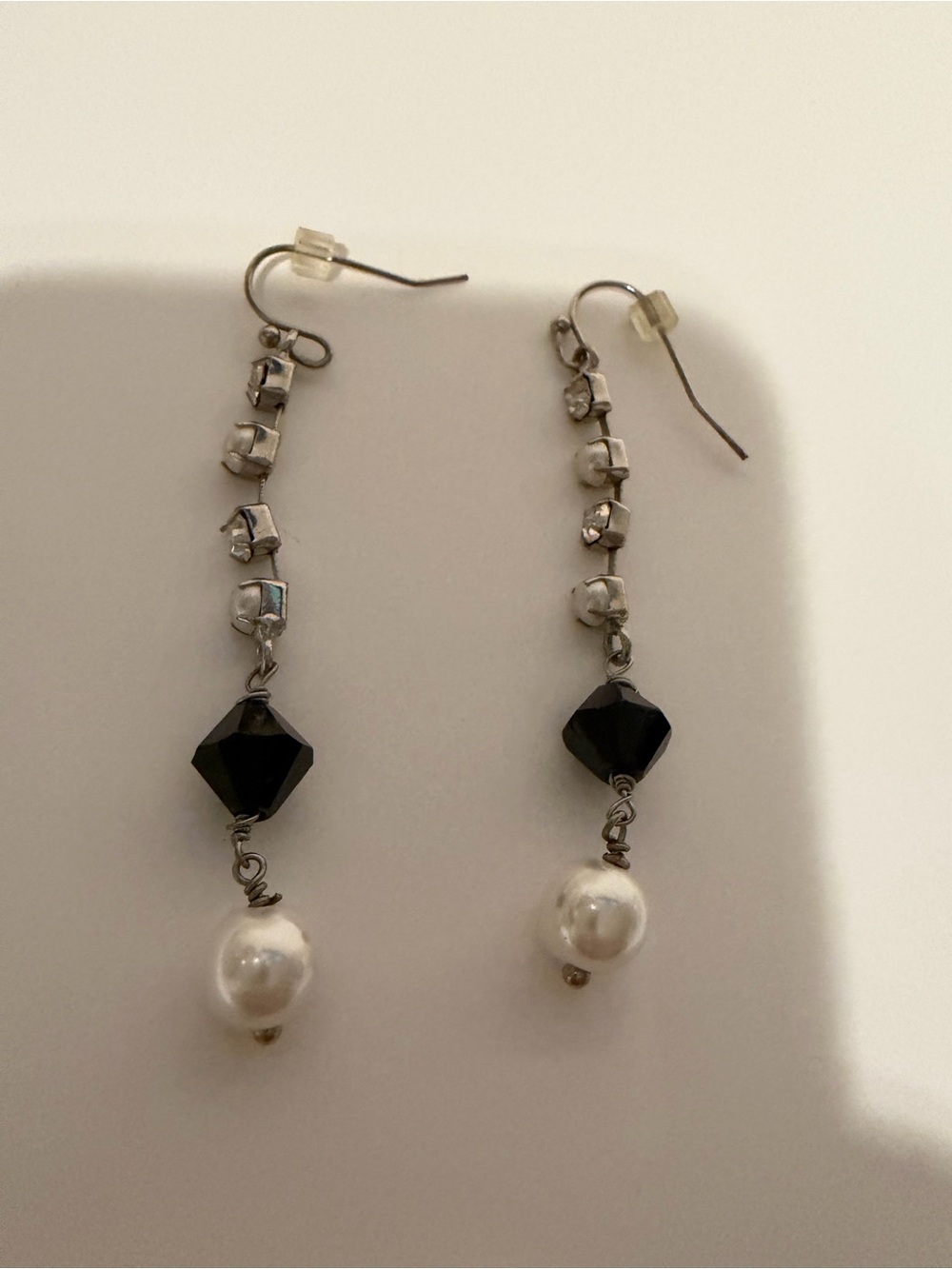 White House Black Market Black Crystal and Pearl Drop Earrings